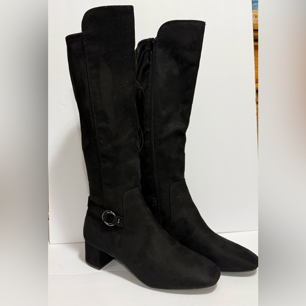 East 5th Womens 9M Black Surrey Block Heel Faux Suede Dress Boots Memory Foam